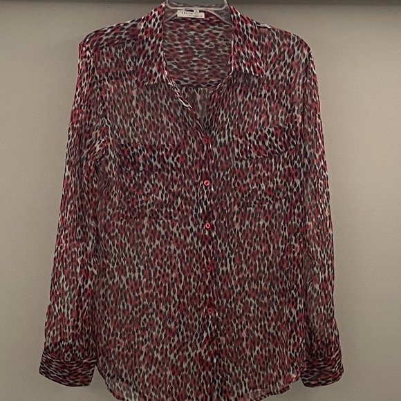 Equipment Femme Silk Blouse with Black, Red, White Print, Large - Picture 3 of 8